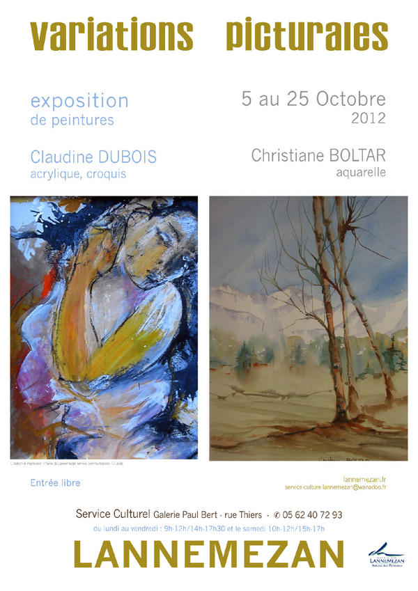 VARIATIONS PICTURALES 
Jusqu'au 25 octobre Espace Paul Bert expo VARIATIONS PICTURALES de C. Dubois  et Ch.Boltar