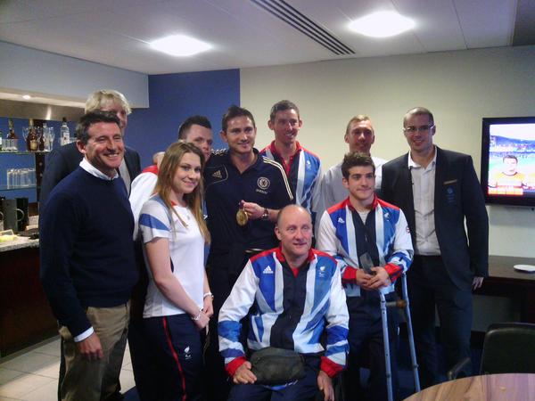 sebcoe's tweet photo. Great to host our Olympians and Paralympians at Stamford Bridge today and celebrate Frank's 189th Chelsea goal with him http://t.co/ezjonNYf