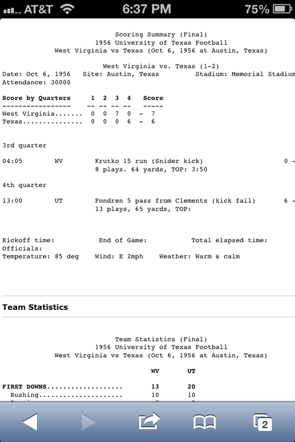 jenldavisson's tweet image. WVU vs Texas. Oct 6, 1956. Let's do it again. #mymindisblownwvu