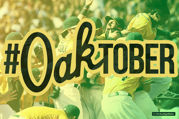 Gr8estSignMaker's tweet photo. Another late night poster session. Love for graphic design + the @Athletics, you get something like this. #OAKtober | http://t.co/QaGhzFjq