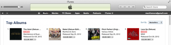 macklemore's tweet image. WE FUCKING DID IT!!!!!! #1 album in the US on ITUNES!!!!! INDEPENDENT!!!!! I LOVE YOU BEAUTIFUL PEOPLE!!!!!  #THEHEIST