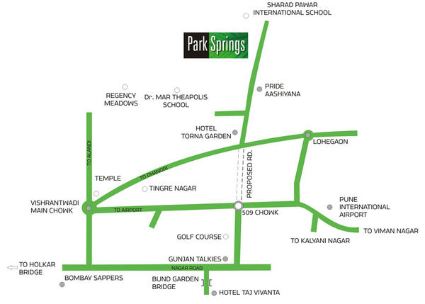 Location Map of Park Springs 1, 2 &amp; 3 BHK Healthy Homes in Dhanori, Lohegaon Road, Pune