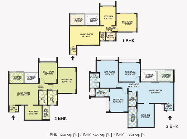 Floor Plans of Park Springs 1, 2 &amp; 3 BHK Healthy Homes in Dhanori, Lohegaon Road, Pune