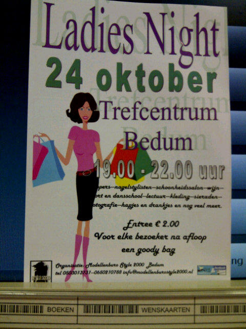 Vanavond Ladies Night in het Trefcentrum Bedum 19:00 uur - 22:00 uur. Wij van Bruna Bedum zijn erbij!U komt toch ook?