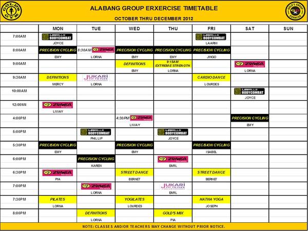 golds gym schedule