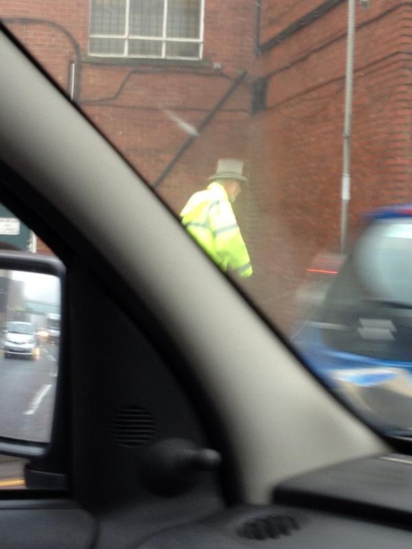 james_barron06's tweet photo. Hi viz and top hat ha ha this might catch on http://t.co/bPndSzW6