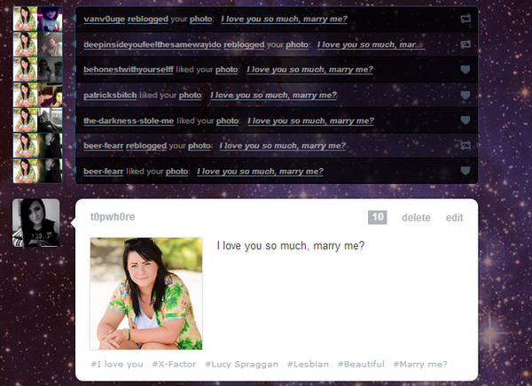 LucySpraggs's tweet photo. RT My Tumblr followers clearly love you! @lspraggan ♥♥♥ http://t.co/TXcerbv1