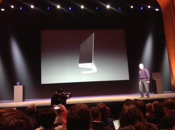ClaytonMorris's tweet image. New iMacs: Here is a photo. Damn that thing is skinny. Tons of applause in this room. Wow. #Apple