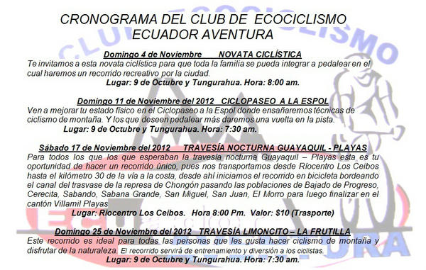 Cronograma del mes de Noviembre...