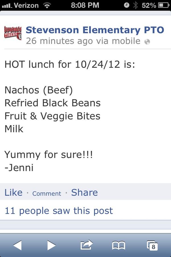 StevensonPTO's tweet photo. HOT lunch for 10/24/12 is:
#stevensontigersPTO @jrox4real http://t.co/mOYjGVTc