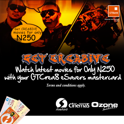 gtbank's tweet photo. Use your GTCrea8 eSavers MasterCard to buy tickets &amp; watch movies for only N250 at Silverbird/Ozone Cinemas in Lagos. http://t.co/tVKKXtaF