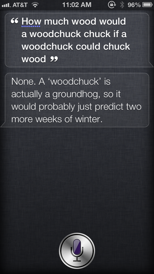 StuffSiriSaid's tweet photo. "How much wood would a woodchuck chuck..." Thanks to @BookTrakr for sharing Pedantic Siri. http://t.co/sEq8CtxJ http://t.co/fxE7qRvi