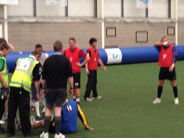 bbc5live's tweet photo. Colin receiving treatment >> MT @bbc606: Colin Murray is already down. http://t.co/CypJ7Cna #5liveaside #5liveoctoberfest