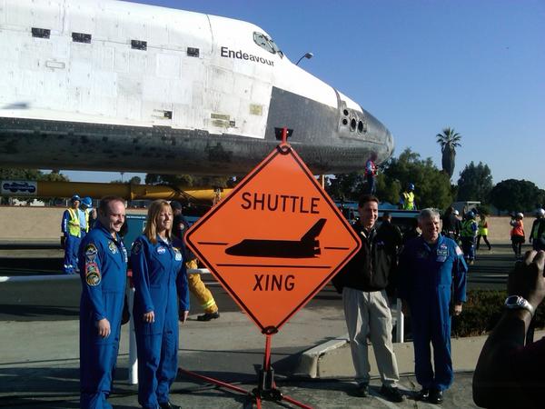 Here's <a href="/NASA_Astronauts/">ARCHIVED NASA Astronauts</a> posing with one of the 'Shuttle Xing' signs with #Endeavour. Have you #SpotTheShuttle in LA?