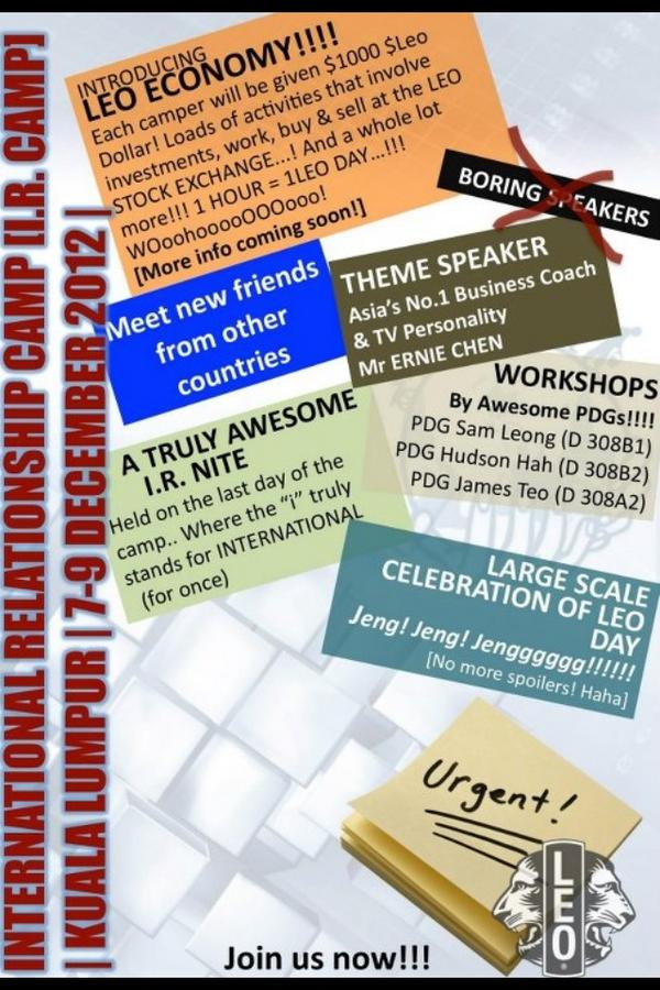 SunwayMetroLeo's tweet photo. LEO International Relationship Camp dec7-9!!!! @LeoMD307 @leo308b2 @lionsclubsorg @LeoClubMdnPMCI @AlphaLeo_Club http://t.co/Ijl8qHcf