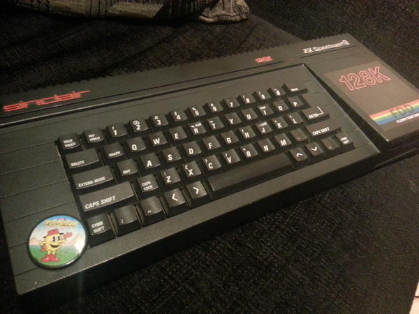 Retrocast's tweet image. For @moobit, there were2finds of the show-a #PacLand badge for 50p &amp;amp; a Spectrum with internal flash drive! :D