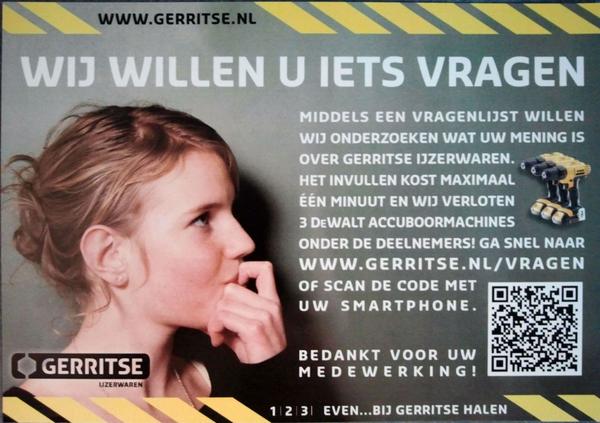 Heeft u hem al ingevuld? gerritse.nl/vragen  Maak kans op één van de drie accuboormachines van #dewalt