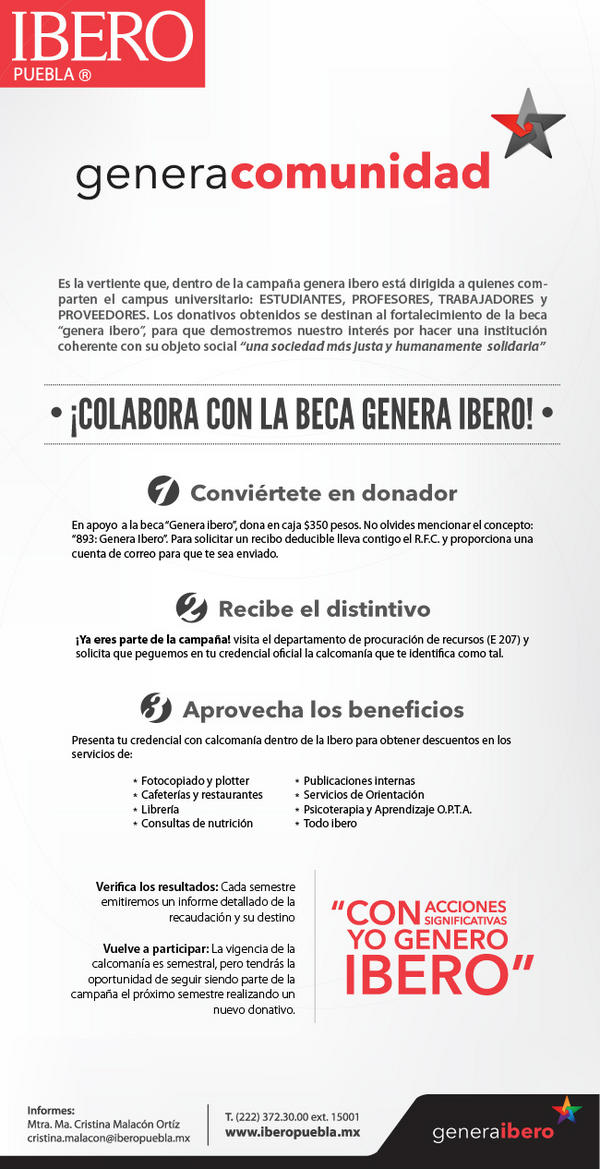 #generacomunidad en la #iberopuebla ¡Colabora con la beca genera Ibero!