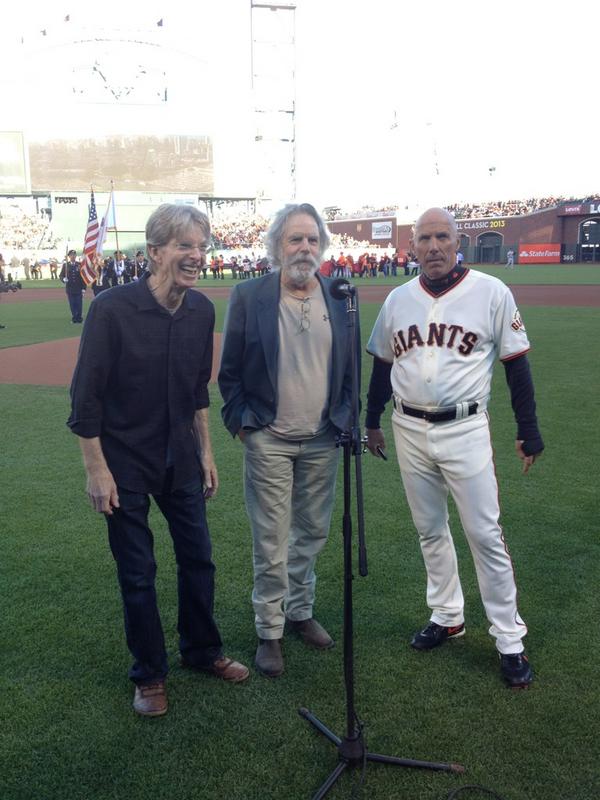 Tonight's Anthem, GratefulDead's Bob Weir and Phil Lesh with #SFGiants Tim Flannery #OrangeOctober