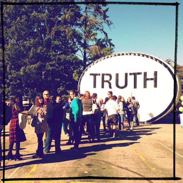 wilsyl's tweet photo. #thetruthis there is a long line for @the_truth_booth and it keeps getting bigger.  #Hipstamatic #LucasAB2 #RTV http://t.co/cMdacDeB