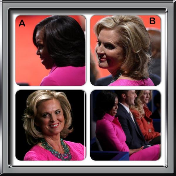 DenimMagazine's tweet image. J.Bolins Survey
Who wore it all best (hair and pink dress)?                A.) Michelle Obama or B.) Ann Romney