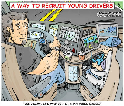 TransportTopics's tweet image. Start ’em young. This week’s cartoon: #Trucker Training. bit.ly/TaLCO9 #trucking