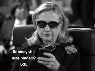 brentius's tweet image. This meme.  #Debates2012 #Bindersfullofwomen  #TextsfromHillary