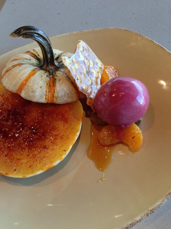 BryanVoltaggio's tweet photo. And then there's the white lightning pumpkin brûlée, Concorde grape, pumpkin seed brittle, satsuma http://t.co/URij8Lpt