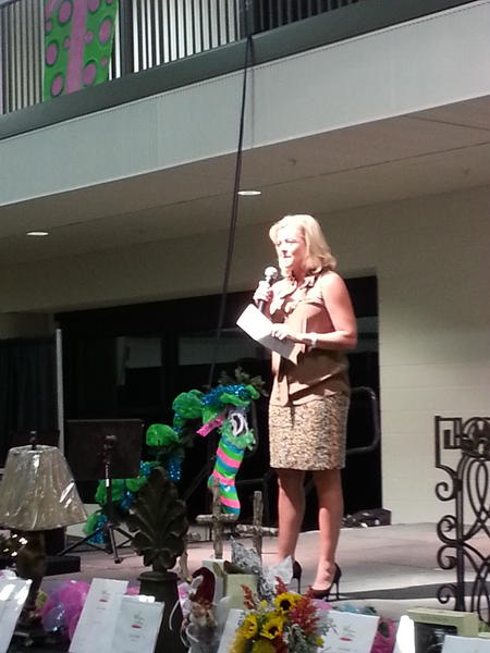Pres.Suzanne Davidson welcomes everyone to Holiday Market Mistletoe&amp;Martinis.