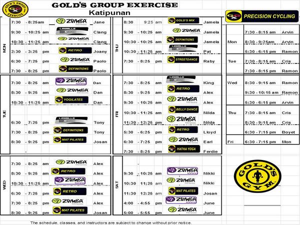 golds gym class schedule