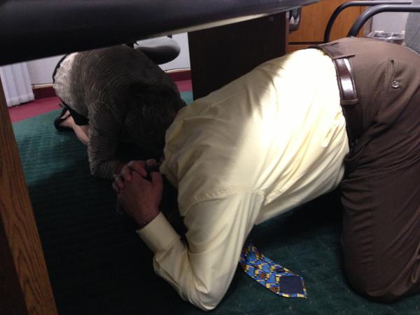 Our superintendent knows how to drop, cover and hold #shakeout