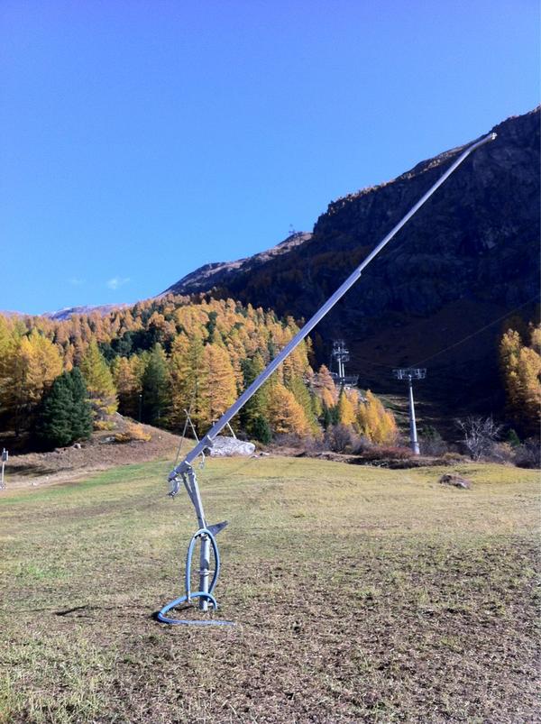 It maybe a beautiful warm Autumn day in #Zermatt but the snow canons are ready &amp; waiting for #winter!