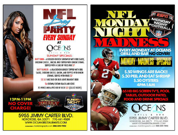 OceansGrillBar's tweet photo. TODAY AT @OceansGrillBar -THE HOTTEST NFL DAY PARTY ON THE NORTHSIDE! NO COVER! 2.50 DRINK SPECIALS and $50 WINGS #ATL http://t.co/XJ6tJiDS