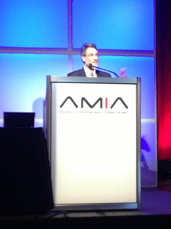 bfm's tweet image. Bill Hersh SPC Chair #AMIA2012 at the podium