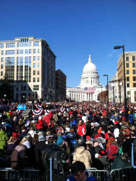 redistrictact's tweet image. The crowd waiting for the President in Madison: