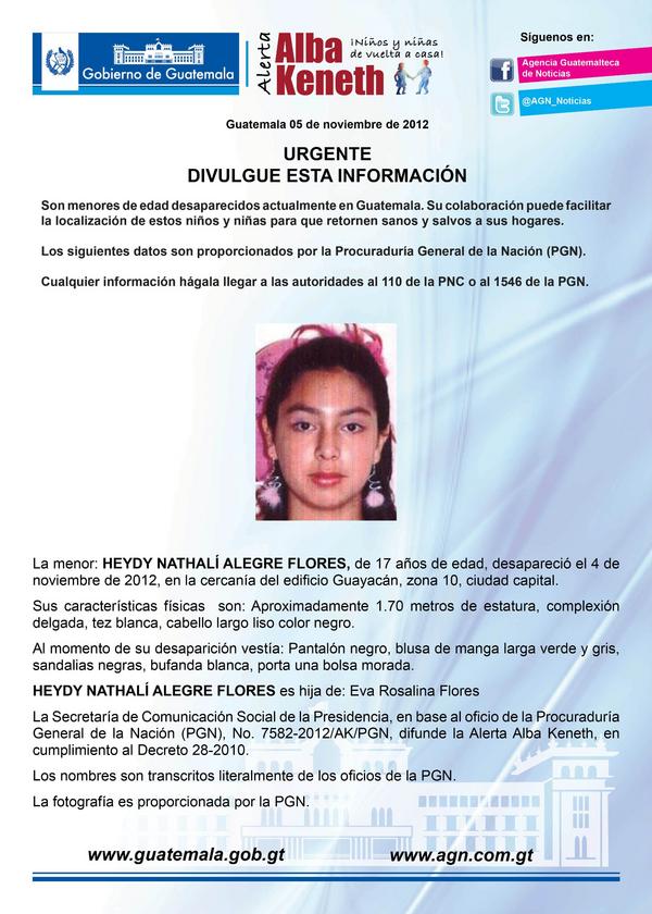 albakeneth's tweet photo. COMPARTA ESTA INFORMACIÓN: Menor desaparecida,  HEYDY NATHALÍ ALEGRE FLORES http://t.co/3IVM4bve