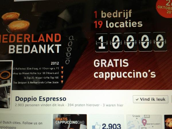 Vandaag landelijk gratis cappudag bij #doppio! check info: Facebook.com/doppio