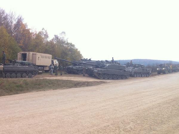 Bulgarian BMPs, UK Challenger &amp; Warrior, and US Strykers take a break during #SaberJunction 2012 w/ @USArmyEurope