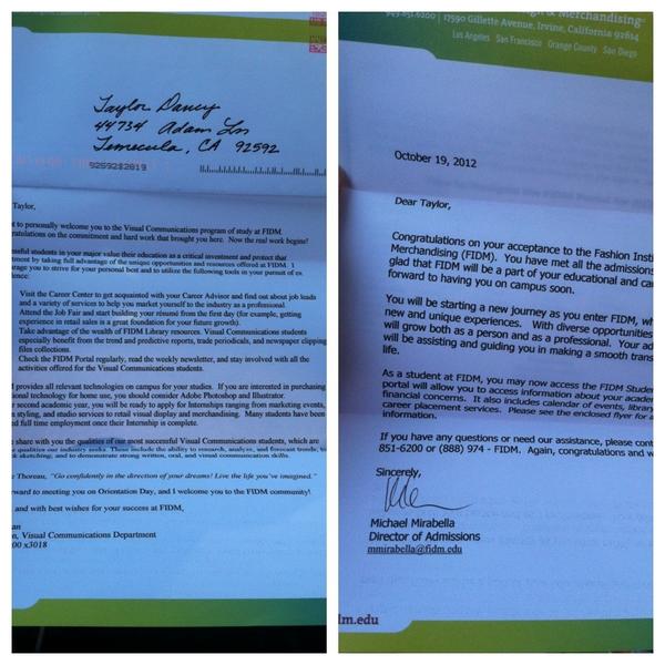 taydancy's tweet image. Letters from FIDM. My dreams are all happening so quickly @FIDM #thankful #fidmstudent