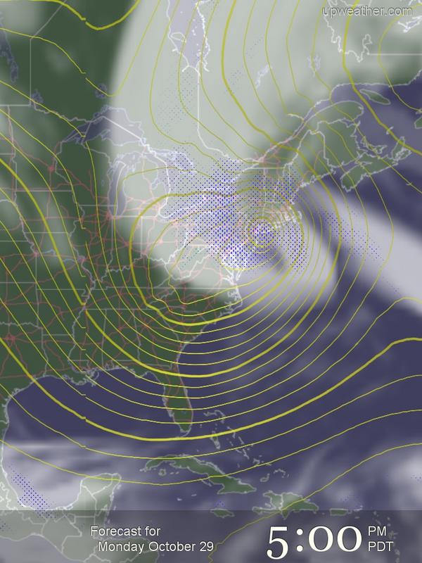 upweather's tweet photo. Pressure contour work in progress: GFS guesses at NYC landfall for #sandy http://t.co/2mNXyFlt