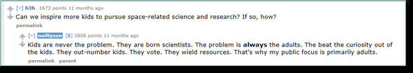 RonYeaw's tweet photo. American astrophysicist Neil deGrasse Tyson on why more kids don't pursue science... http://t.co/Actdm4Ty