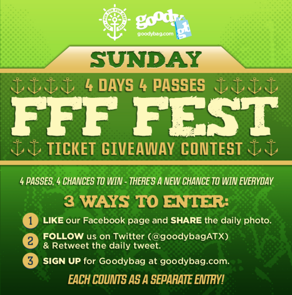 GoodybagATX's tweet image. HERE IT IS! Sunday Funday! Follow these easy steps to enter to win our 2nd @funfunfunfest 3DayPass!
