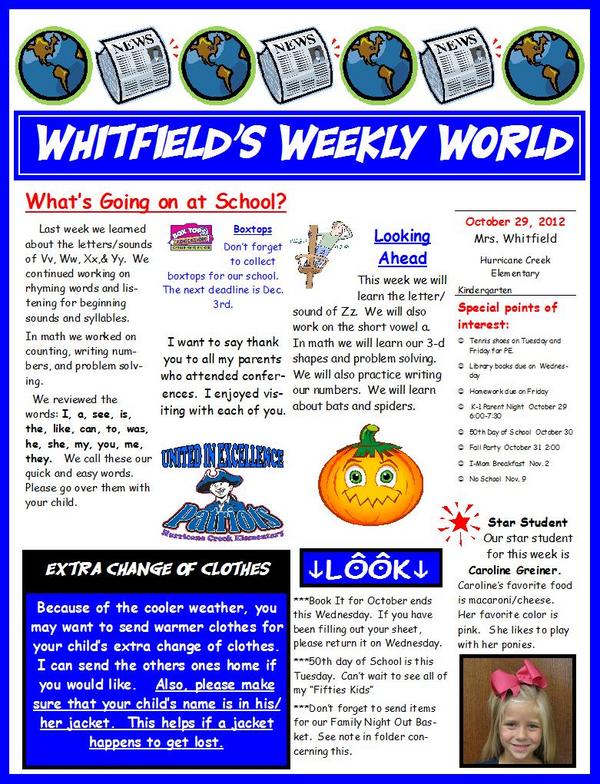KinderTweetsHCE's tweet photo. Whitfield's Weekly World 10-29-2012 http://t.co/p8hheS3F