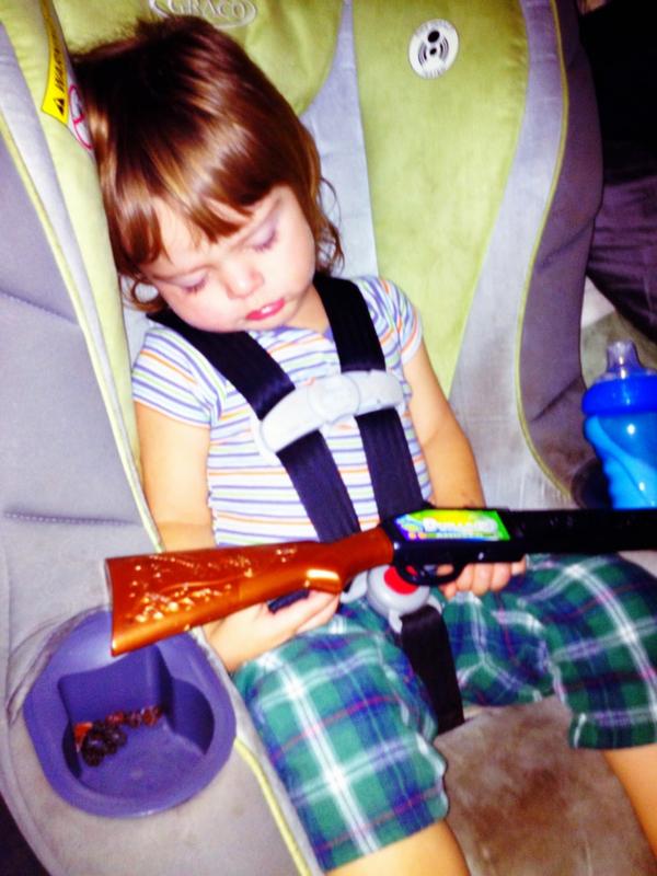 abigaylemcclure's tweet photo. Everyman falls asleep with a "pow" gun, Ryder just started early! #powgun http://t.co/TV10mbXr