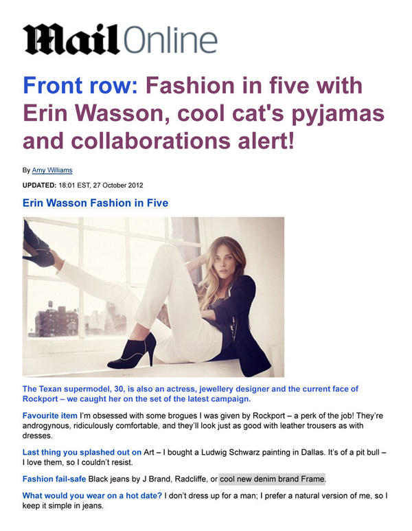 <a href="/ErinWasson/">Erin Wasson</a> names @Frame_Denim as one of her fashion fail-safes.