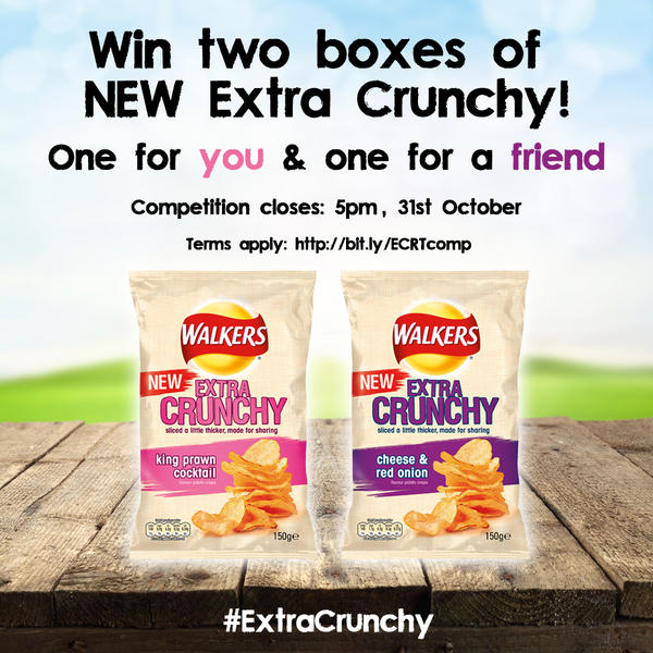 RT &amp; follow <a href="/walkers_crisps/">Walkers Crisps</a> to win two boxes of #ExtraCrunchy - one for you and one for a friend!