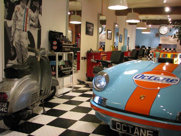 OctaneHair's tweet photo. @ApetoGentleman thought you might like our lemans themed  men's hairdressers! http://t.co/I9cFr2Z7