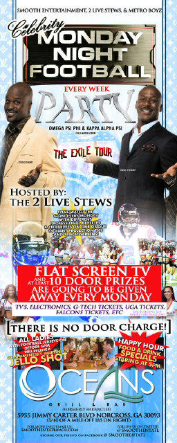 OceansGrillBar's tweet photo. TONIGHT! 2 LIVE STEWS HOSTS CELEBRITY NFL MONDAY NIGHT MADNESS AT @OceansGrillBar NO COVER! FREE JELLO SHOTS! .50 WINGS http://t.co/fQZgpxsp