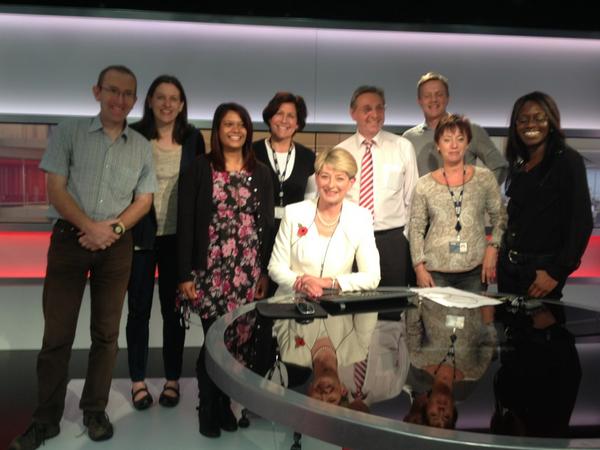 bbcmtd's tweet photo. Kay Alexander and the lunchtime team in the @bbcmtd studio after her final broadcast #kayalexander http://t.co/AMovS66w