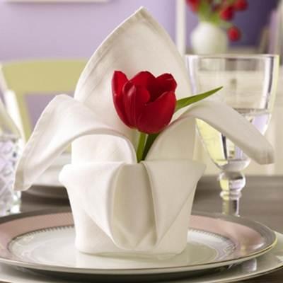 Özel akşamlarda sofralarınızı zevkli bir peçete katlama ve sade bir çiçek ile süsleyebilirsiniz.
